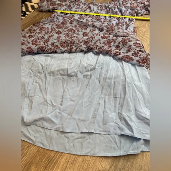 Madewell Blue Brown Floral Puff Sleeve Cute Flowy Swing Mini Dress Size 8 - Picture 6 of 12